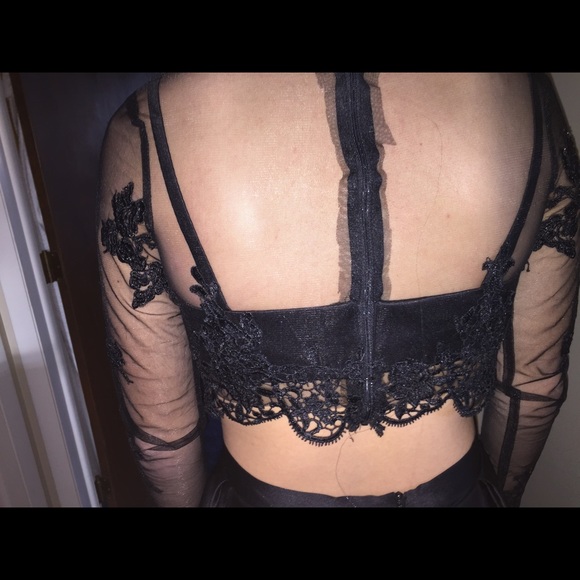 Black Lacy Two Piece Prom Dress - Picture 4 of 4